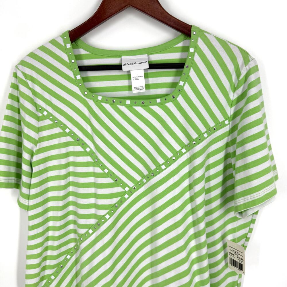 NEW NWT Alfred Dunner Sz Large Green Summer Short Sleeve Blouse Shirt Top Cute - Picture 5 of 8